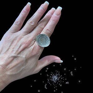 Retired Silpada Textured Oxidized Sterling CZ Disc Ring